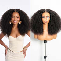 Perruque en cheveux humains Remy bouclés afro, avec dentelle frontale transparente, pour femmes noires