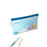 Étui à crayons transparent en PVC personnalisé à double couche, impression de dessins animés colorés, organisateur de fournitures scolaires pour étudiants, fermeture à glissière