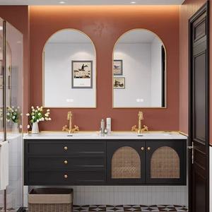 Light luxury retro <b>vanity</b> sink <b>vanity</b> arched <b>LED</b> <b>vanity</b> <b>mirror</b> wall-mounted bathroom cabinet - Product Image 1