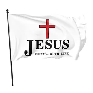 The Way Truth Life Dekorasi Kristus Agama Iman Kristen 3X5 Ft Bendera Kustom 90X150Cm Bendera Yesus