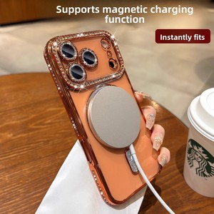 Custodia per iPhone 17 Pro Max con Foro Magnetico Laterale, <span class=keywords><strong>Cover</strong></span> <span class=keywords><strong>Trasparente</strong></span> Elettroplaccata con Diamanti Anti-Caduta per <span class=keywords><strong>Apple</strong></span> 16 - Product Image 3