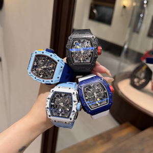 Reloj Cronógrafo Skeleton para Hombre, Estilo RM 11-03, de Fibra de Carbono, Mecánico, con Correa de Goma Roja - Product Image 6