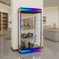 Vitrine de présentation en verre avec cadre en aluminium, vitrine rectangulaire de comptoir avec éclairage LED coloré pour boutique de tabac