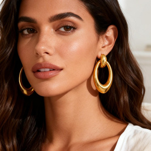 Geometric Gold Plated Stud <b>Earrings</b> Large Oval Hoop Fashion Party Jewelry Stainless Steel <b>Post</b> Zinc Alloy Material - Product Image 5