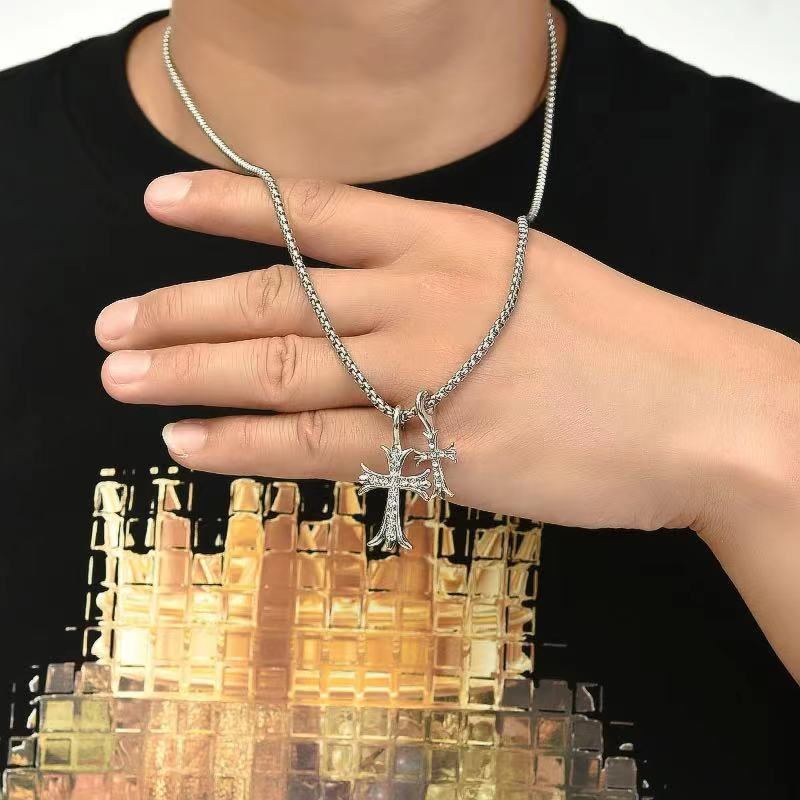 Collana Uomo Con Ciondolo Croce Oro Acciaio Inox - Catena Hip Hop Semplice Regalo