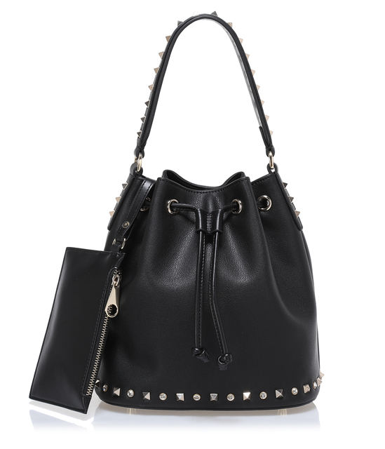 Wholesale Customized Logo Bolso Vegan Leather Stud Edge Top Handle Bucket Bag with Pouch