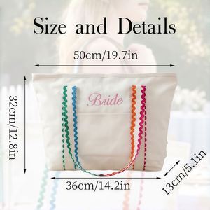Sac fourre-tout en toile personnalisé avec nom, initiales brodées, forme carrée décontractée, couleur unie, cadeau de demoiselle d'honneur, idéal pour l'été - Product Image 6