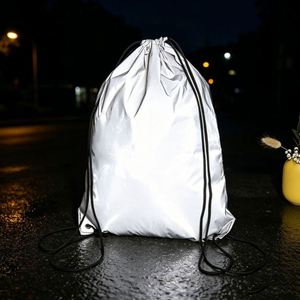 Portable Reflective <b>Drawstring</b> Bag Safety Glow Sack <b>Backpack</b> Custom Logo Printed for Night Cycling Running Promotional Events - Product Image 1