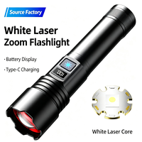 Lampe torche LED super lumineuse blanche 20W avec zoom, en alliage d'aluminium, rechargeable par USB, affichage numérique de la batterie, pour le camping en plein air et les situations d'urgence