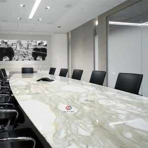 Stasiun kerja batu kuarsa persegi panjang dapat disesuaikan, meja konferensi <span class=keywords><strong>12</strong></span> orang modern melengkung - Product Image 3