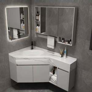 MDF Modern Nordic Corner Bathroom Vanity Cabinets with Ceramic Basin Water Resistant Led <b>Mirror</b> and Sink for Apartment - Product Image 1