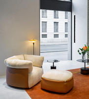 Fauteuil individuel de luxe moderne fait main en forme de sac, double texture PU/tissu, chaise longue paresseuse avec ottoman pour salon et hôtel