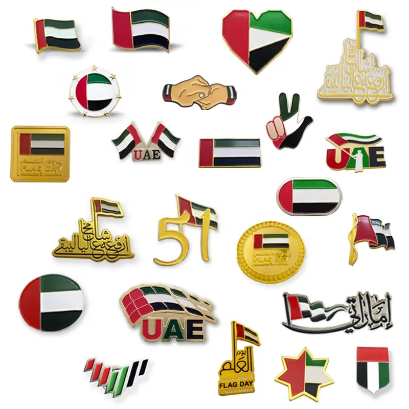 Distintivo magnetico smaltato inciso per la festa nazionale dei perni del giorno della bandiera degli emirati arabi uniti di vendita caldo per la decorazione dell'abbigliamento