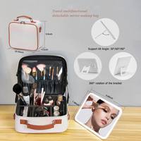 Boîte de toilette de voyage personnalisée à surface douce au toucher, sac à maquillage portable en cuir PU imperméable avec miroir LED pour maquilleur