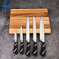 Ensemble de couteaux de cuisine en acier inoxydable de 5 pièces, ligne royale, logo personnalisé, extra-affûtés, avec manche creux recouvert de caoutchouc