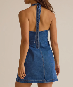 Robe Courte en Jean Halter Taille Haute Moulante Sans Manches Boutonnée Décontractée pour l'Été avec Poches Style Ajusté - Product Image 3