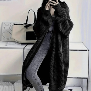 Cárdigan largo por encima de la rodilla, abrigo de punto grueso, ajuste holgado, color liso, suéter para mujer, estilo otoño-invierno, tallas XS S M L XL 2XL 3XL - Product Image 4