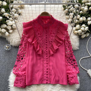 Camicette e camicie da donna di fascia alta personalizzate <span class=keywords><strong>in</strong></span> <span class=keywords><strong>pizzo</strong></span> di cotone di lusso leggero con maniche a lanterna con maniche vuote stile Casual elegante - Product Image 5