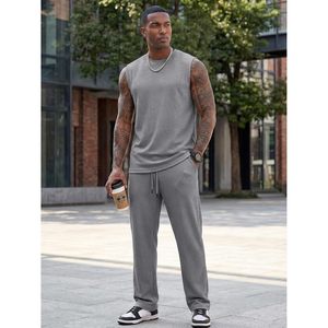 FOXA Men 2 Piece Set Sleeveless Tank Baggy Pants Knitted Stretch Breathable Casual Streetwear HipHop Outfit - Product Image 2