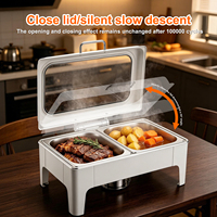 Juego de Platos Calentadores Eléctricos para Buffet con Tapa Abatible, 9L, Color Blanco, Calentador de Alimentos, Equipo de Cocina para Hoteles y Restaurantes