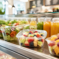 Boîte à fruits carrée jetable en PET transparent de qualité alimentaire avec couvercle séparé pour fraises, bleuets, melons, ananas, salades, sushis, jus