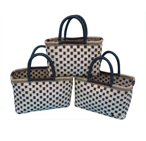 Haprosimex Saigon's Handmade Natural Seagrass Belly Tote Lightweight Casual Clothing <b>Storage</b> <b>Basket</b> Pom Pom Decor Water Hyacinth - Product Image 1