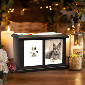 Wooden Pet Urn <b>Memorial</b> <b>Box</b> Rectangle Black Durable Pet Caskets Urns 25.4x15.7x15.5cm - Product Image 1