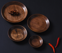 Design classique écologique petite assiette plat en bois de noyer noir plat à fond plat pour les fêtes tasses à thé vintage et soucoupes