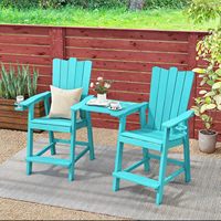 Ensemble de 2 chaises hautes de bar à montage facile avec porte-gobelets, en bois HIPS imperméable et acier inoxydable 304, couleur turquoise, pour extérieur, patio, jardin