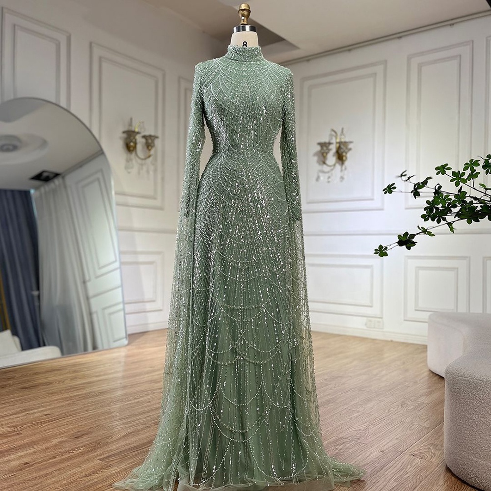 slim fit dress slacks Green Velvet İslamic Gold Embroidered Beaded Hijab Engagement Party Dress