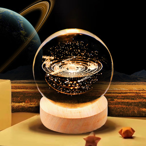 Cadeau de noël 3D galaxie boule de cristal Base en bois système solaire planète lumière LED chambre Table bureau décoration veilleuse - Product Image 6