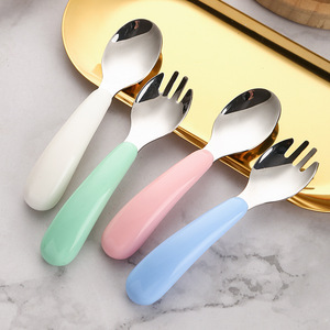 Phim Hoạt Hình Thiết Kế Vui Vẻ Trẻ Em Bộ Đồ Ăn Trẻ Em 304 Thép Không Gỉ Muỗng Và Nĩa Với Vòng Xử Lý Bé Bộ Đồ Ăn Đặt - Product Image 6