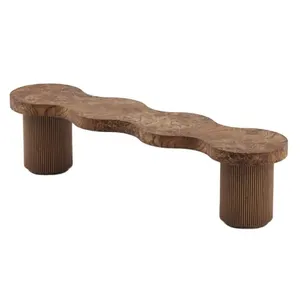 Fancy Design Modern Victorian Fluted Oak <strong>Wood</strong> <strong>Bench</strong> <strong>with</strong> Burl Top-Durable Entry School Apartment Bedroom <strong>Garden</strong> <strong>Bench</strong> - Product Image 1