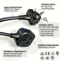 Câble d'alimentation britannique BS1363 avec fusible, IEC C13 vers prise britannique 3 broches type G, câble secteur robuste pour appareils électroménagers
