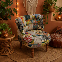 Fauteuil Kantha en gros, directement de l'usine, fauteuil d'appoint, canapé simple, tissu patchwork, style bohème, fait main, pieds en bois, OEM ODM