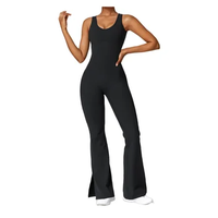 Body de compression sport personnalisé push up nude une pièce pantalon évasé combinaison de yoga chic pour femmes