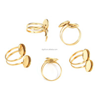 Edelstahl-Doppelrand-Ringrohlinge, vergoldet, verstellbare Ringbasis, runde Cabochon-Fassung für Emaille- und Harzschmuckherstellung