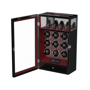 Caja de exhibición de cuerda de reloj de madera de lujo moderno de gran venta caja de enrollador de reloj rojo con pantalla táctil LCD automática con huella dactilar - Product Image 3