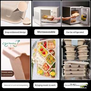 Plateau repas scolaire personnalisé en bagasse écologique, 3, 4, 5 ou 6 compartiments, 1000 ml, 1200 ml, assiettes jetables en papier de canne à sucre - Product Image 2