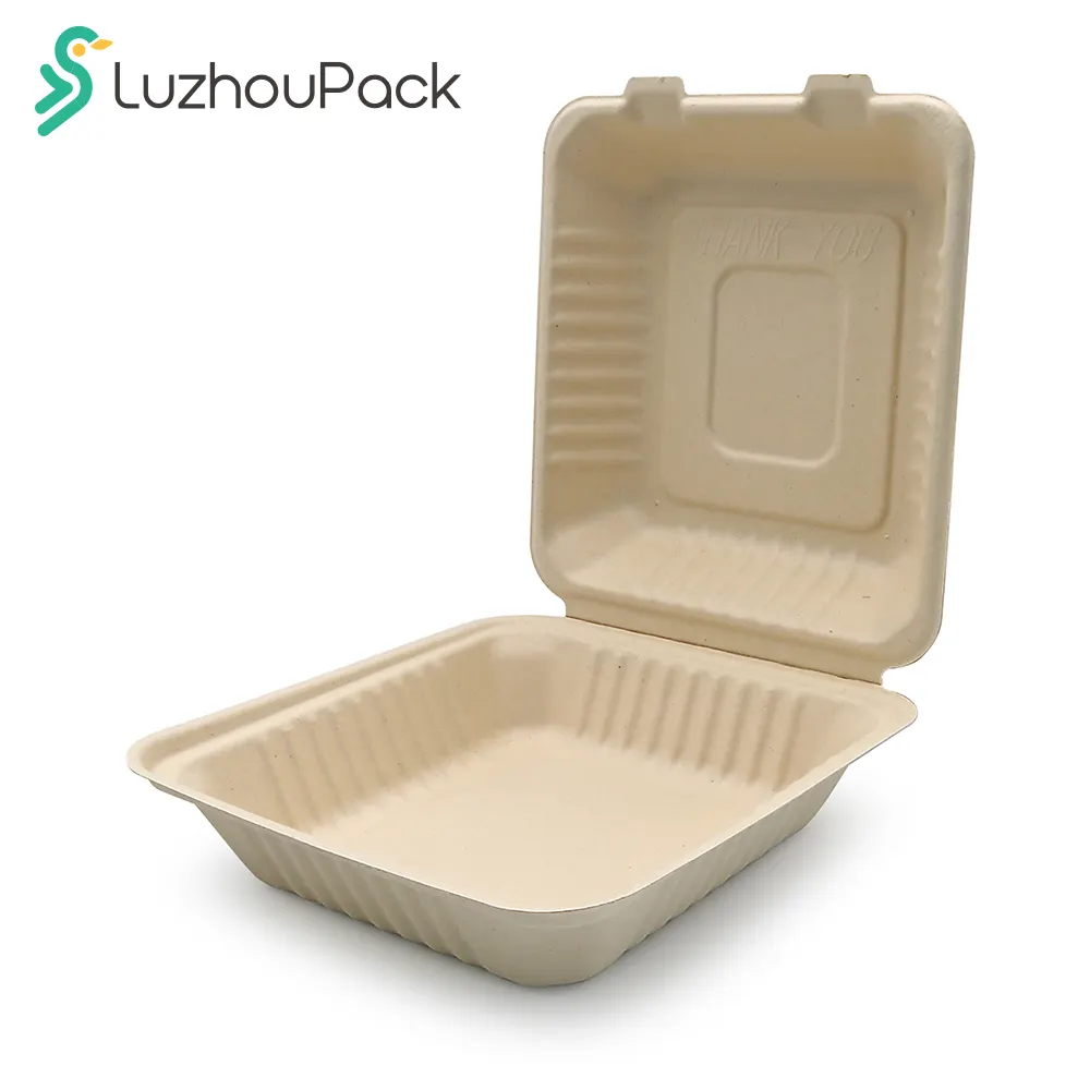 LuzhouPack Bagasse 1 bölme Take Away kutusu süper sert biyobozunur şeker kamışı hamuru menü kutusu