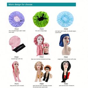 Bonnet de nuit en satin long pour femme, doux et soyeux, à couche unique, avec large bande élastique, logo personnalisé et bouton-pression - Product Image 3