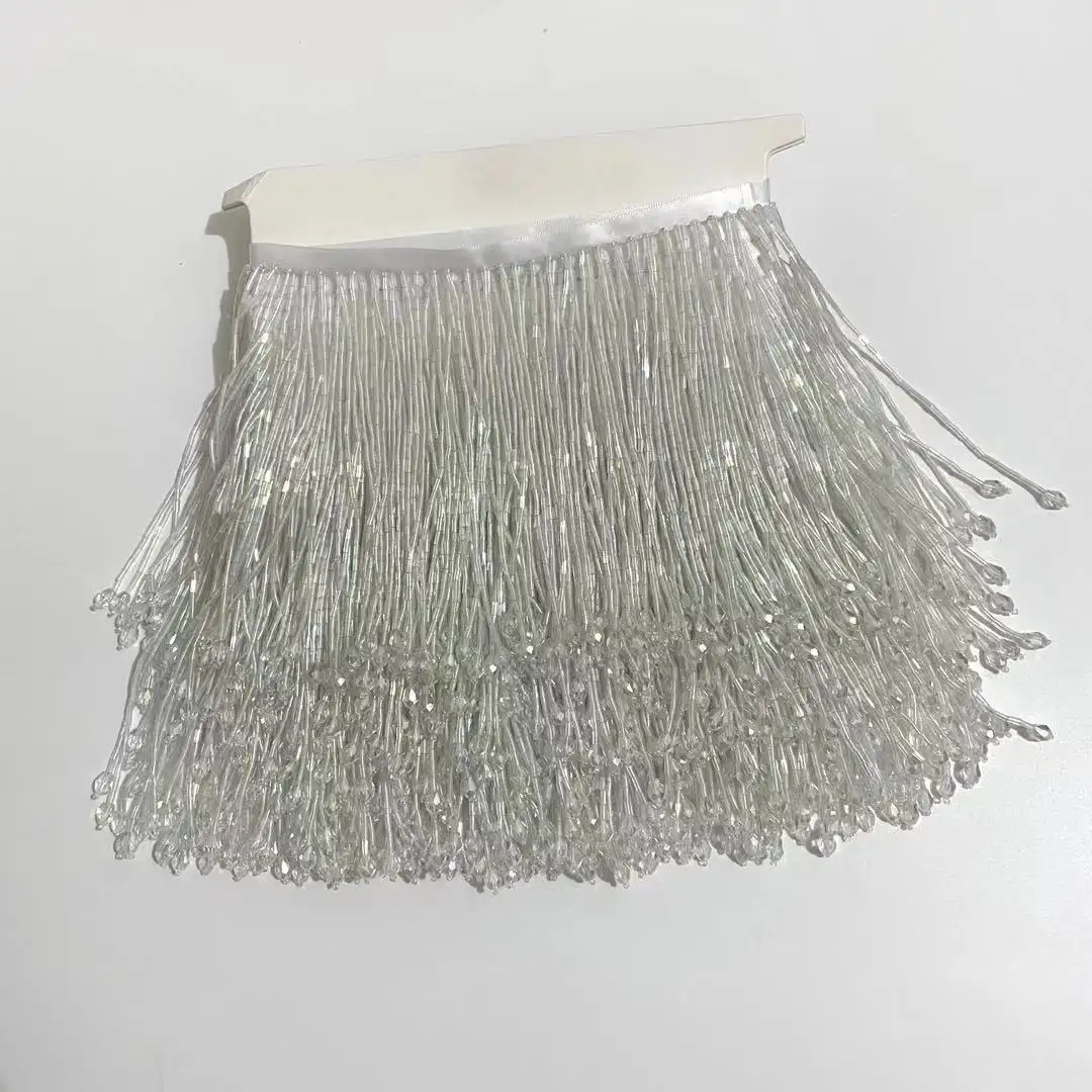 Millinery Crafts Costumes Decoration Crystal Beaded Fringe Tassel Trim Handmade Seed Bead Fringe Tassel Seed Beads Fringe