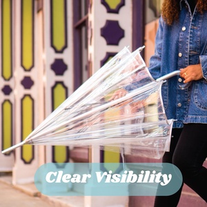 Clear Transparent Bubble <b>Umbrella</b> with Straight Bone PVC Manual Crook Handle Windproof Advertising Outdoor Use - Product Image 3