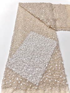 Tela de Encaje Francés con Cuentas de Lujo NI.AI Aso Ebi con Lentejuelas, Bordado de Lentejuelas, Tela de Encaje Africano de Lujo para Bodas - Product Image 2