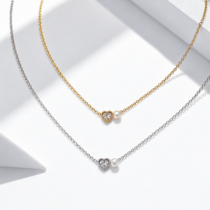 Collar de Cadena con Eslabones de Perlas de Imitación y Circonita Cúbica en Forma de Corazón, Acero Inoxidable, Chapado en Oro de 14K, Color Oro o Plata, para Mujer - Product Image 1