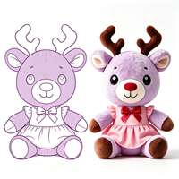 Peluche renne violet clair personnalisée avec robe tutu à volants et nœud en satin rouge, poupée en peluche, cadeau de Noël pour enfants, adorable peluche renne
