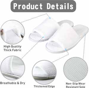 Chaussons d'hôtel jetables personnalisés 5 étoiles à bout ouvert en polaire corail blanche lavable, semelle EVA de luxe de 5 mm d'épaisseur pour chambre d'hôtes - Product Image 2