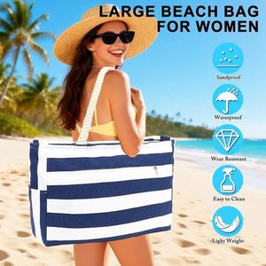 <b>Large</b> Canvas <b>Beach</b> <b>Bag</b> for Women, <b>Beach</b> <b>Bags</b> Waterproof Sand Proof with Zipper & Wet <b>Bag</b> Cruise Essentials - Product Image 2