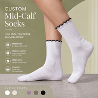 Chaussettes mi-mollet personnalisées pour femmes, avec semelle en tissu éponge, bordure à volants, respirantes, décontractées, OEM ODM, vente en gros