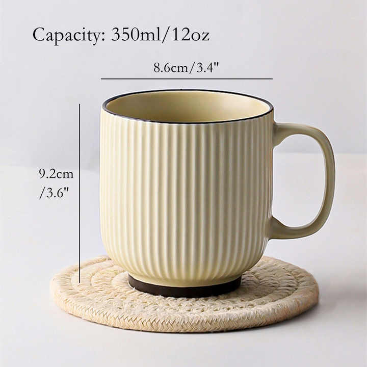 Wholesale Modern Vintage 12oz Green Grey White Glazed Unique Stripe Ceramic Coffee Mug